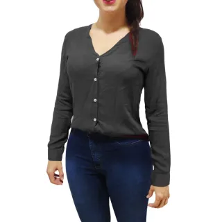 Camisete Gola V Manga Longa Feminina Blusa Camisa Social - COLORIDA