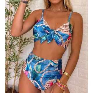 Lançamento Biquíni Feminino Oncinha Animal Print, cintura alta com Laço - 04