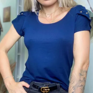 T-shirt Feminina Dupla Manga Blusa - Marinho
