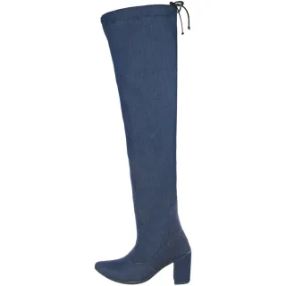 Bota The Knee Over Cano Longo Saltinho Quadrado - Preto