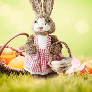Rabbit Toy Kids Gira Easter Decoration Garden Bunny Straw Cloth Party Gift Ornaments - Único
