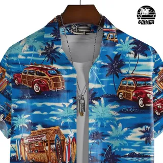 Tamanho Europeu Esticado Camisa de Manga Curta Masculina com Impressão de Coco - E01-ZZ10131