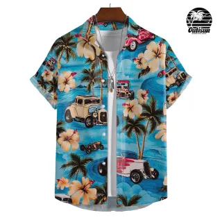 Tamanho Europeu Esticado Camisa de Manga Curta Masculina com Impressão de Coco - E01-ZZ10131