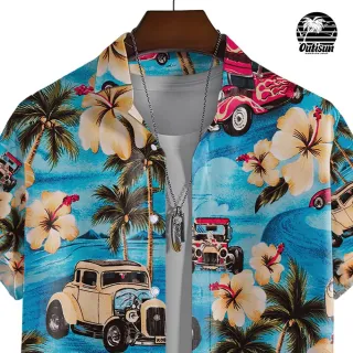 Tamanho Europeu Esticado Camisa de Manga Curta Masculina com Impressão de Coco - E01-ZZ10131