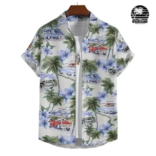 Tamanho Europeu Esticado Camisa de Manga Curta Masculina com Impressão de Coco - E01-ZZ10131