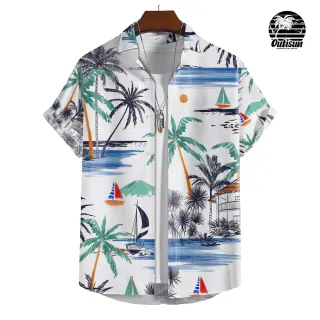 Tamanho Europeu Esticado Camisa de Manga Curta Masculina com Impressão de Coco - E01-ZZ10131