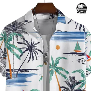 Tamanho Europeu Esticado Camisa de Manga Curta Masculina com Impressão de Coco - E01-ZZ10131