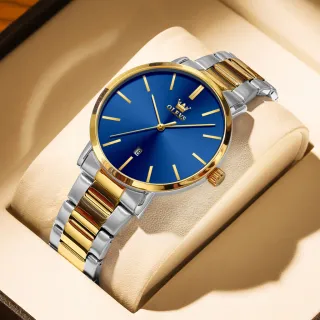 Relógio Masculino OLEVS TY701 - Original Luxo, Dourado, Prova d'água - Azul com preto