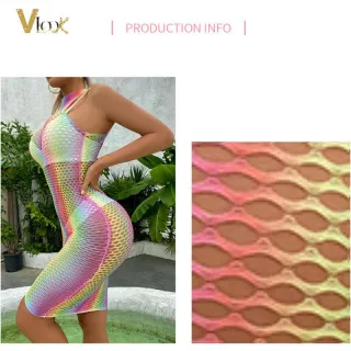 Vestido de Festa Sexy Colorido Gola Alta Arrastão - Único