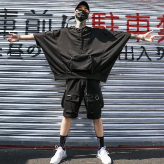 Moda Harajuku Streetwear: Shorts de Carga Techwear Japonês para Homens - Preto