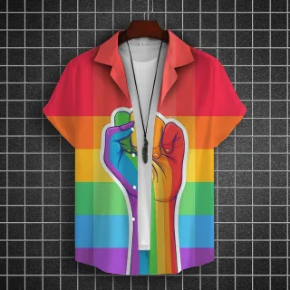 Camisa Casual Manga Curta Homens Orgulho LGBT Street Parade - E01-DY11568