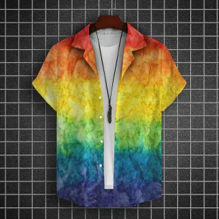 Camisa Casual Manga Curta Homens Orgulho LGBT Street Parade - E01-DY11568