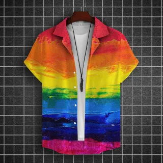 Camisa Casual Manga Curta Homens Orgulho LGBT Street Parade - E01-DY11568