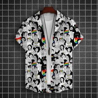 Camisa Casual Manga Curta Homens Orgulho LGBT Street Parade - E01-DY11568
