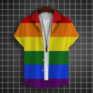 Camisa Casual Manga Curta Homens Orgulho LGBT Street Parade - E01-DY11568