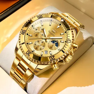 Relógio OLEVS Luxo Masculino Prova Da Água Cronógrafo Quartzo Dourado - Ouro