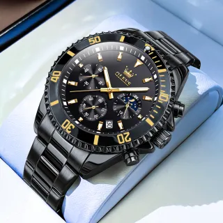 Relógio OLEVS Luxo Masculino Prova Da Água Cronógrafo Quartzo Dourado - Ouro