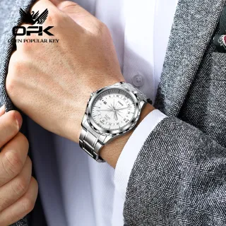 Relógio de Quartzo Luminoso Impermeável OPK Masculino - Couro branco