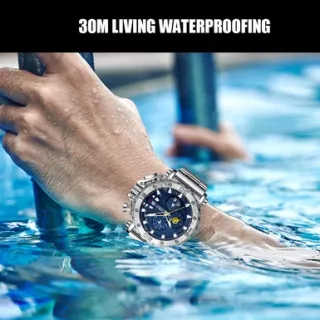 Relógio Masculino Aço Inoxidável Marca Original Multifuncional Luminoso Moda Esporte Militar Impermeável - preto vermelho