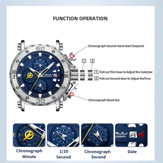 Relógio Masculino Aço Inoxidável Marca Original Multifuncional Luminoso Moda Esporte Militar Impermeável - preto vermelho