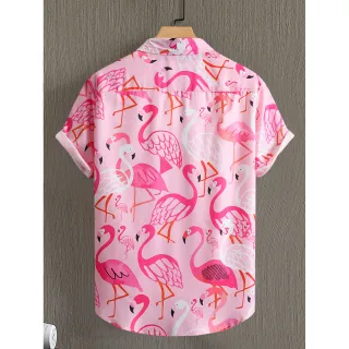 Blusa Flamingo Branco Rosa - Camisas Casuais de Verão - Gf071 Flamingo em Pó Branco