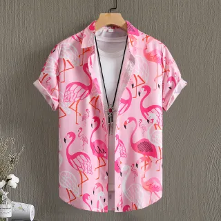 Blusa Flamingo Branco Rosa - Camisas Casuais de Verão