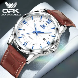 Relógio de Quartzo Luminoso Impermeável OPK Masculino - Couro branco