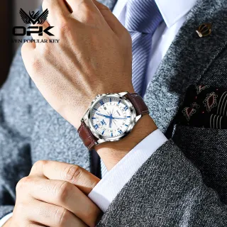 Relógio de Quartzo Luminoso Impermeável OPK Masculino - Couro branco