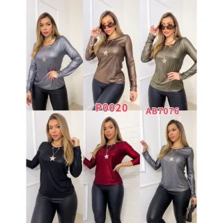 AB7076- P0020 Blusa manga longa - Prata/Preto