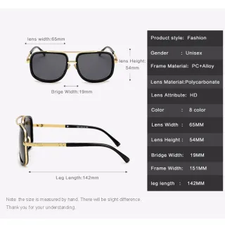 Óculos de Sol Masculinos Quadrados com Armação de Metal - C3