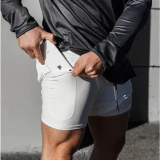Bermudas Masculinas Kit 2 em 1 - Dupla Camada e Suporte para Celular - Kit 2 Cinza + Marinho