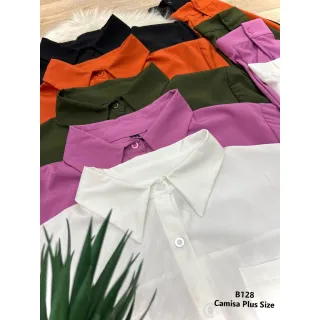 Moda Feminina Plus Size Camisete Social Manga Longa B128/b120 - Laranja