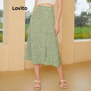 Saia Floral Boho Lovito com Fenda de Baile L24ED146 (Verde)