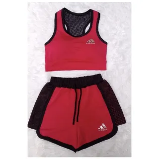 Moda Academia Conjunto Fitness Feminino Top e Shorts - Azul Preto