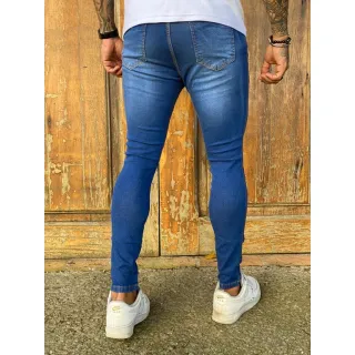 Calça Jeans Masculina Super Skinny com Rasgos e Elastano - Azul Toronto