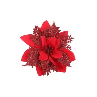 Decorações de Natal Glitter Flores Artificiais Falsas - Enfeites para Árvore Feliz - red gold_14cm