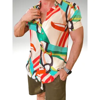 Camisa Havaiana Estampada Tucano Manga Curta Masculina - Colorido