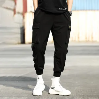 Calça Masculina Solta com Bolso Lateral Cargo - Skate Hip Hop - Preto