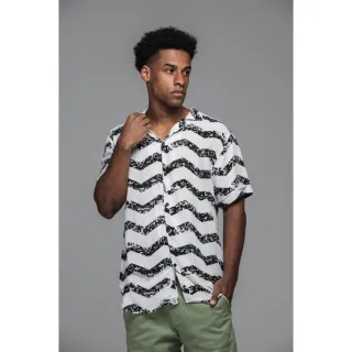 Camisa masculina estampada Slim Zig Zag em viscose branca - G