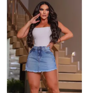 Saia Jeans Feminina Plus Size Cintura Alta 34 ao 48 - 34