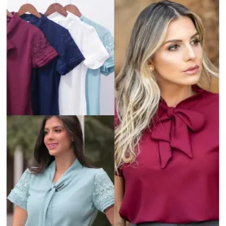 Oferta de Blusa Feminina Linda com Detalhe de Laço para Amarrar - Branco