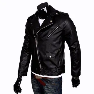 Jaqueta de Couro Masculina Slim Fit - Estilo Motociclista - M