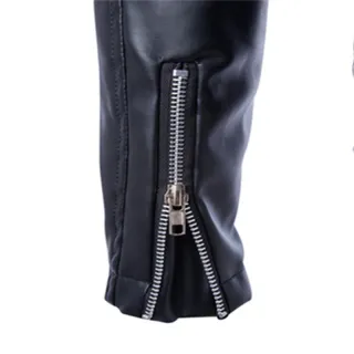 Novos produtos dos homens: jaqueta de couro com design de lapela e zíperes múltiplos - Preto