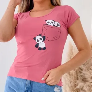 T-shirt Feminina Bolso Panda - Blusa - Branco
