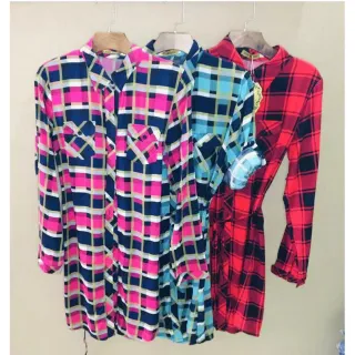 Blusão Feminino Xadrez com Laço - Vestido Quadriculado - Azul/verde