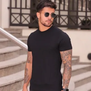 Camiseta Básica Masculina Lisa Premium Algodão Preto - G