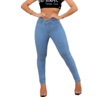 Promoção Moda: Calça Jeans Feminina Cós Alto Levanta Bumbum - Azul Claro