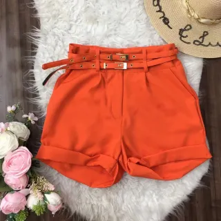 Feminina Alfaiataria Short Com 2 Cinto - Rosa Pink