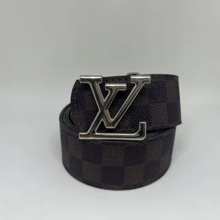 Couro Xadrez Dupla Face Cinto Masculino - Ouro Escovado - Marrom