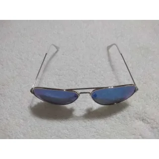 Espelhado Feminino Masculino Aviador Óculos de Sol Lente Azul - Prata